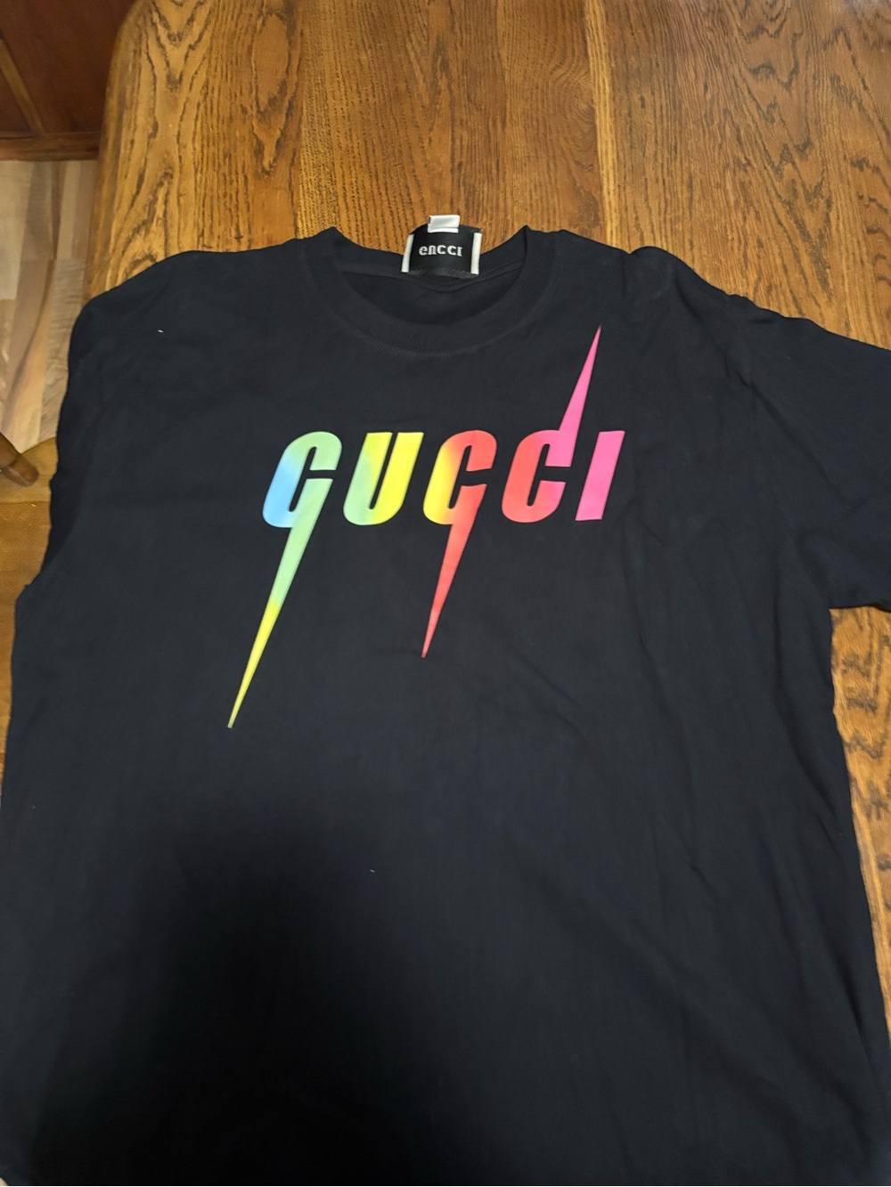 Gucci Black Short Sleeve Tee with Rainbow Gradient Logo